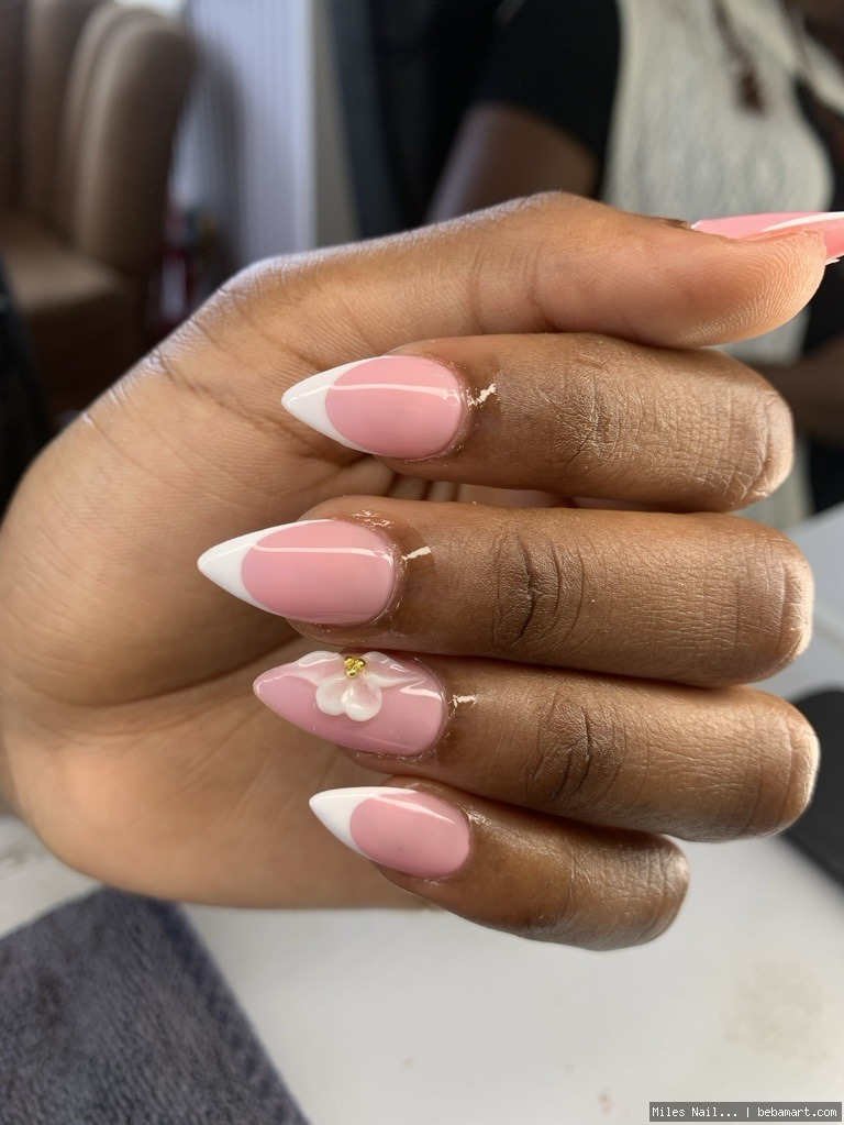 almond nail with 3D flower